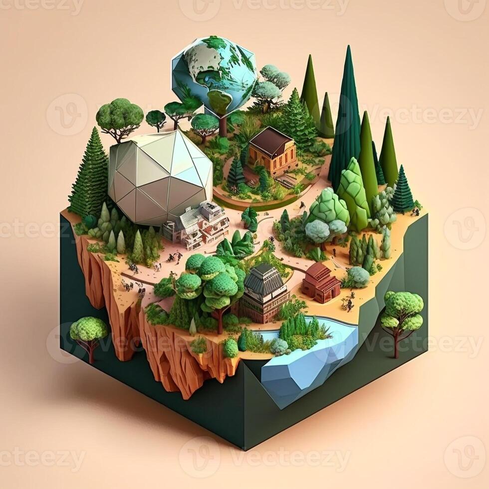 3d illustratie van concept ecologie, ai generatief foto