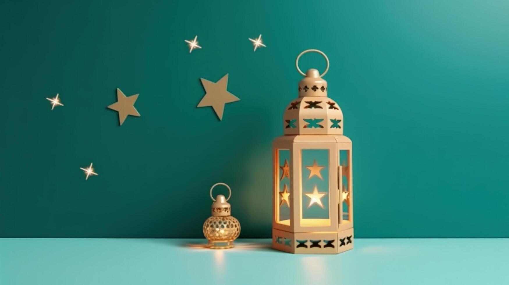 Arabisch meetkundig sterren lantaarn en halve maan illustratie ai generatief foto
