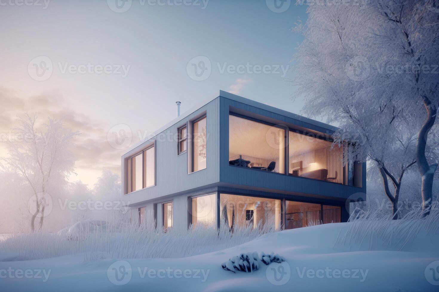 modern nordic huis stijl van buitenkant visie, architectuur ontwerp voor familie, persoonlijk huis voor ontspannende na werk, mooi zoet huis met generatief ai. foto