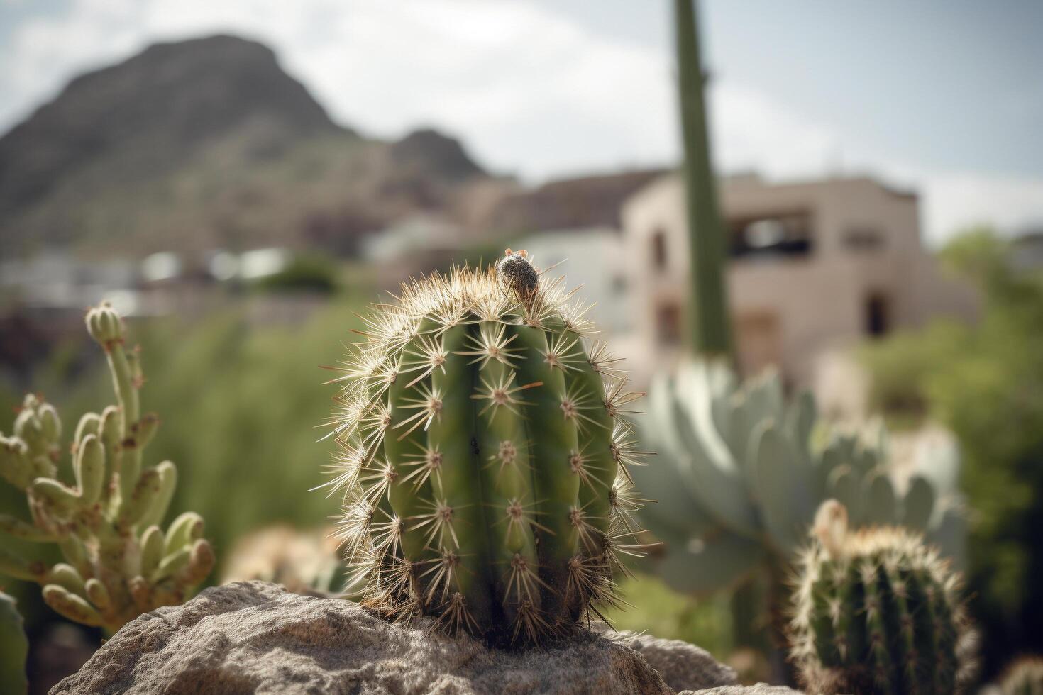 cactus in voorkant van een mooi plaats, generatief ai foto