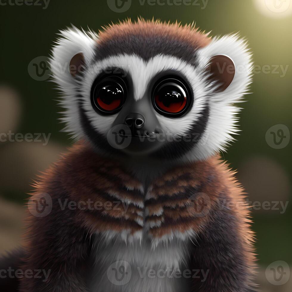 schattig klein weinig lemur welp , generatief ai foto