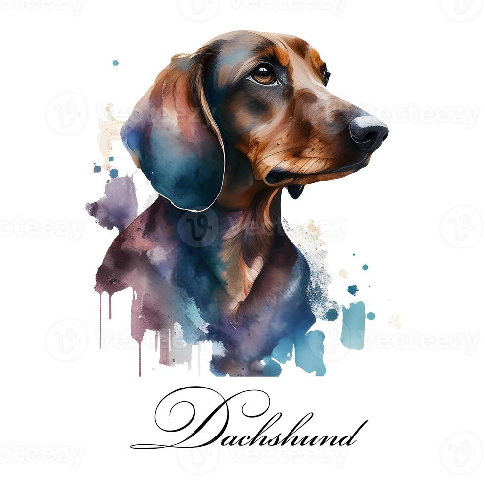 waterverf ai gegenereerd illustratie van een single hond ras teckel. gids hond, een onbekwaamheid bijstand hond. waterverf dier verzameling van honden. hond portret. illustratie van huisdier. foto