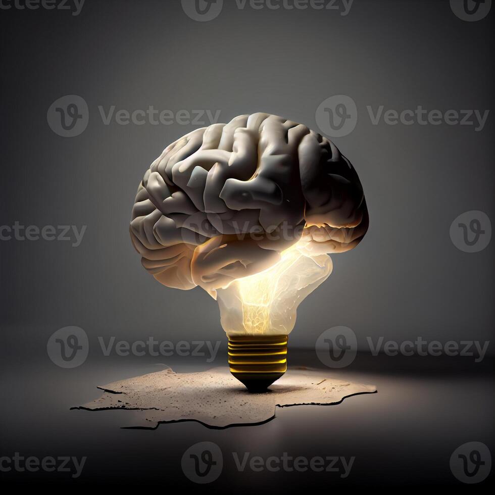 Daar is een licht lamp met hersenen binnen van het. generatief ai. foto