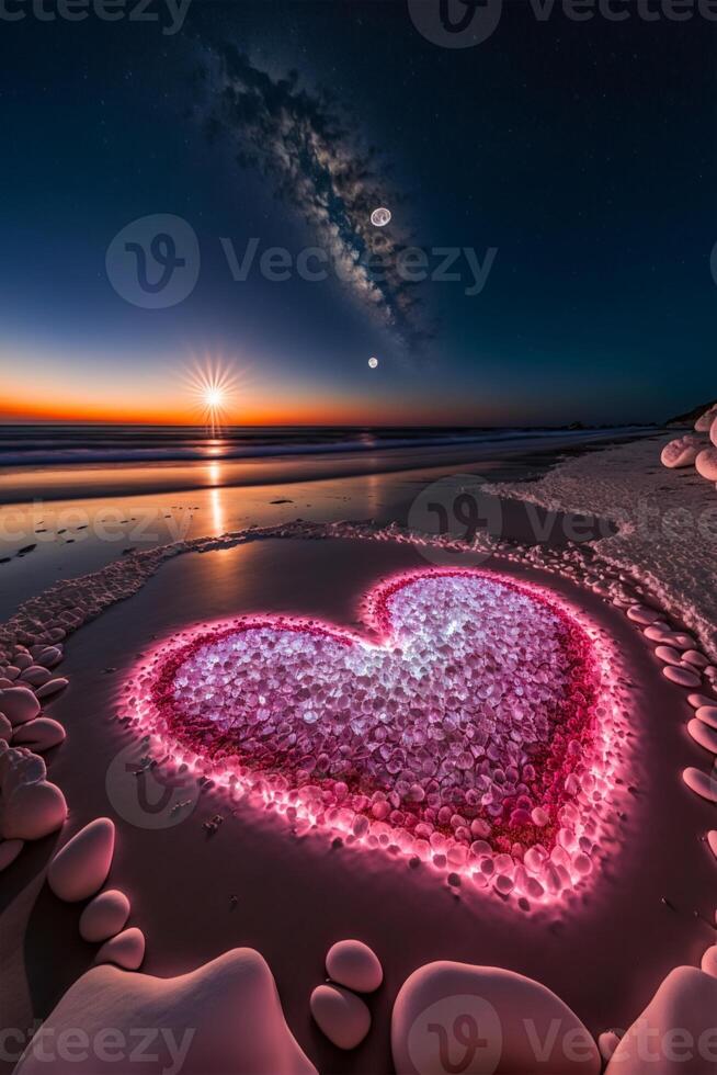 hart gemaakt uit van rotsen Aan een strand. generatief ai. foto