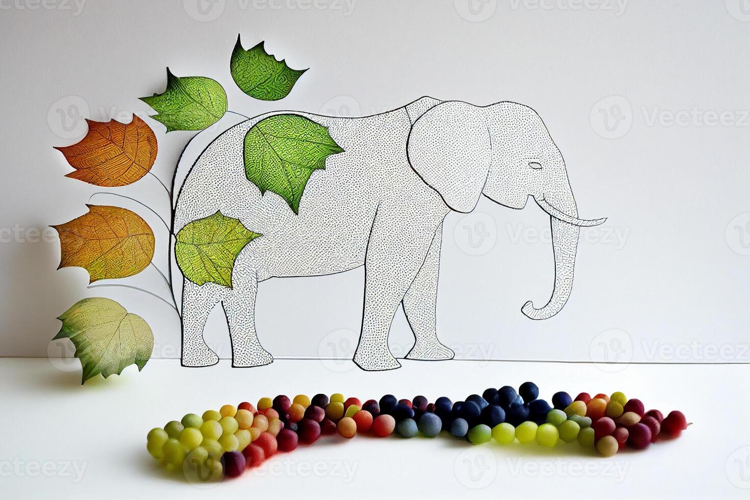een afbeelding genomen van tekening van olifant met druiven. generatief ai. foto