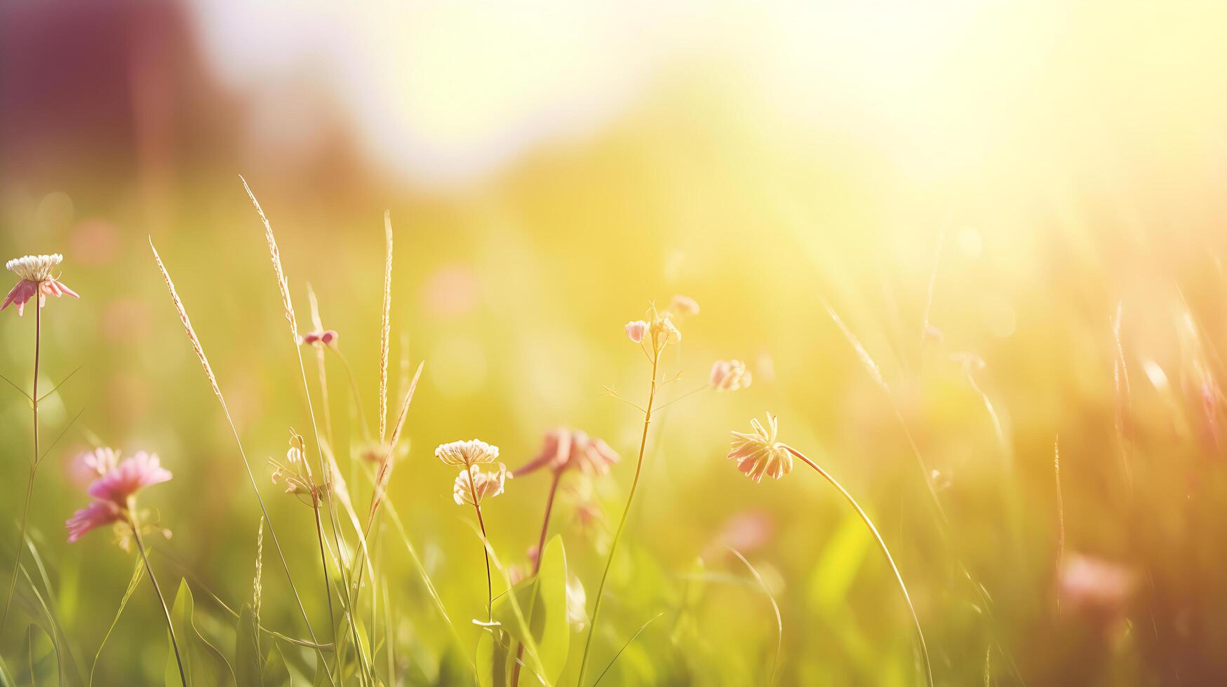 voorjaar achtergrond met bloemen met de zon schijnend Aan het foto