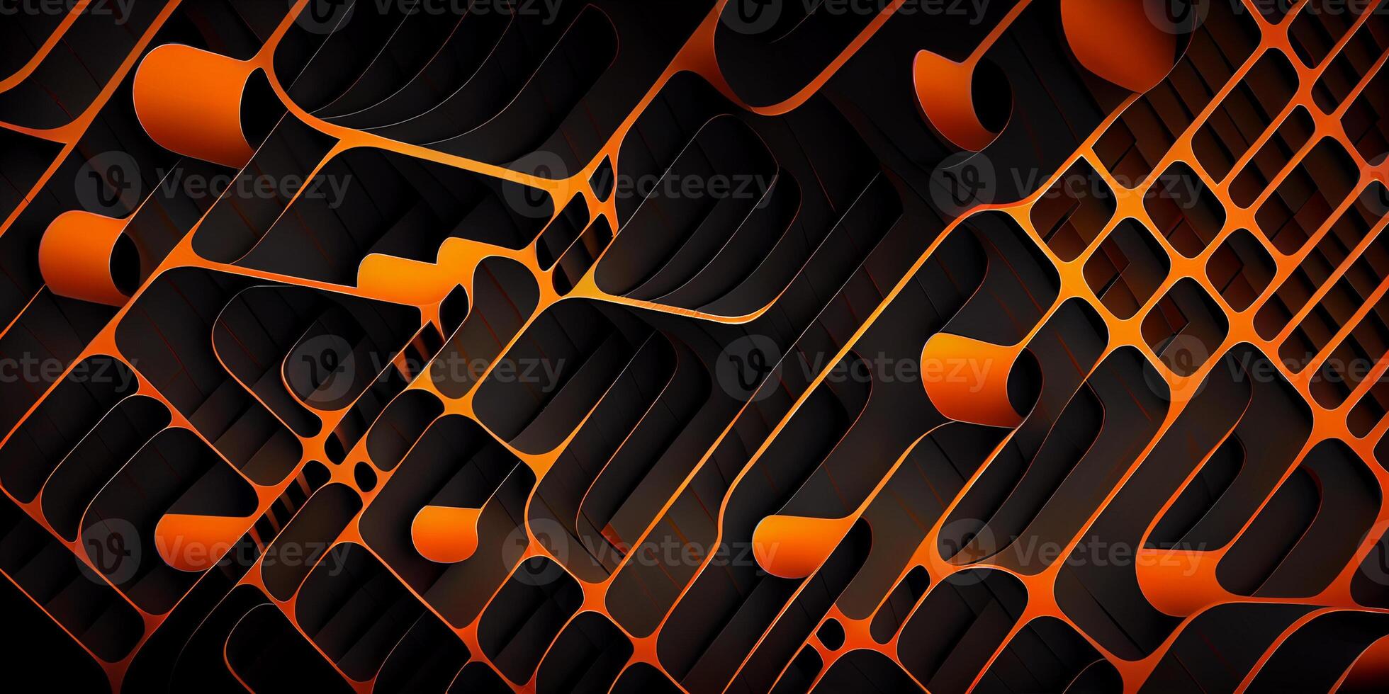 Daar is een heel groot oranje en zwart muur met patroon. generatief ai. foto