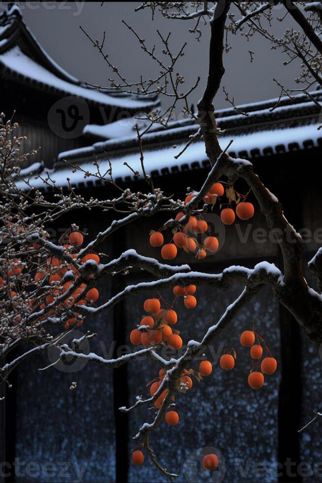 boom met oranje fruit hangende van haar takken. generatief ai. foto