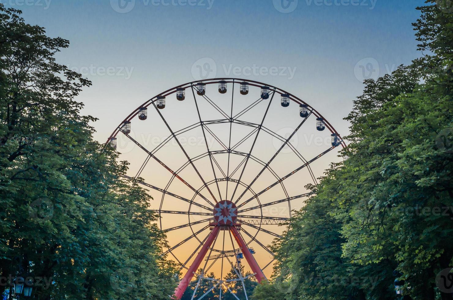 reuzenrad in het park tegen de blauwe hemel foto