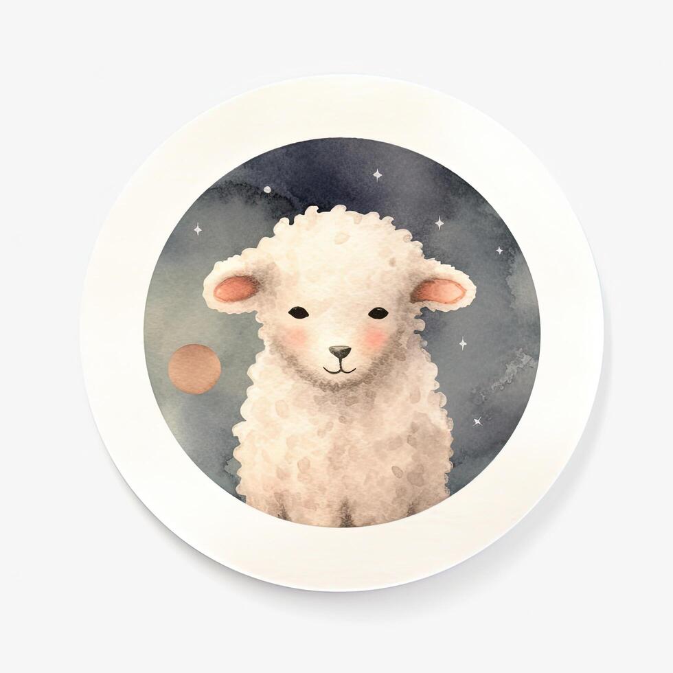 schattig waterverf nacht schapen en maan. illustratie ai generatief foto