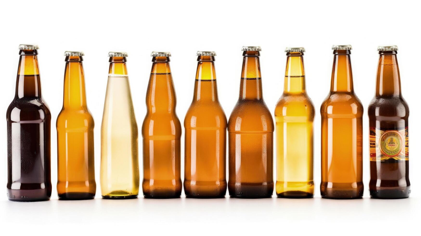 glas flessen van bieren. illustratie ai generatief foto