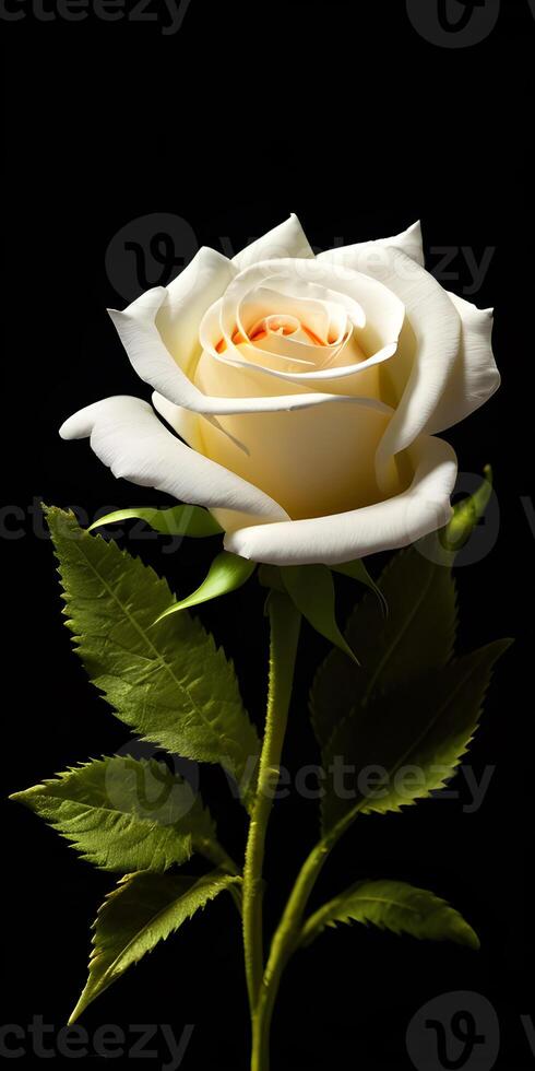 illustratie van een wit roos in zwart achtergrond. generatief ai foto