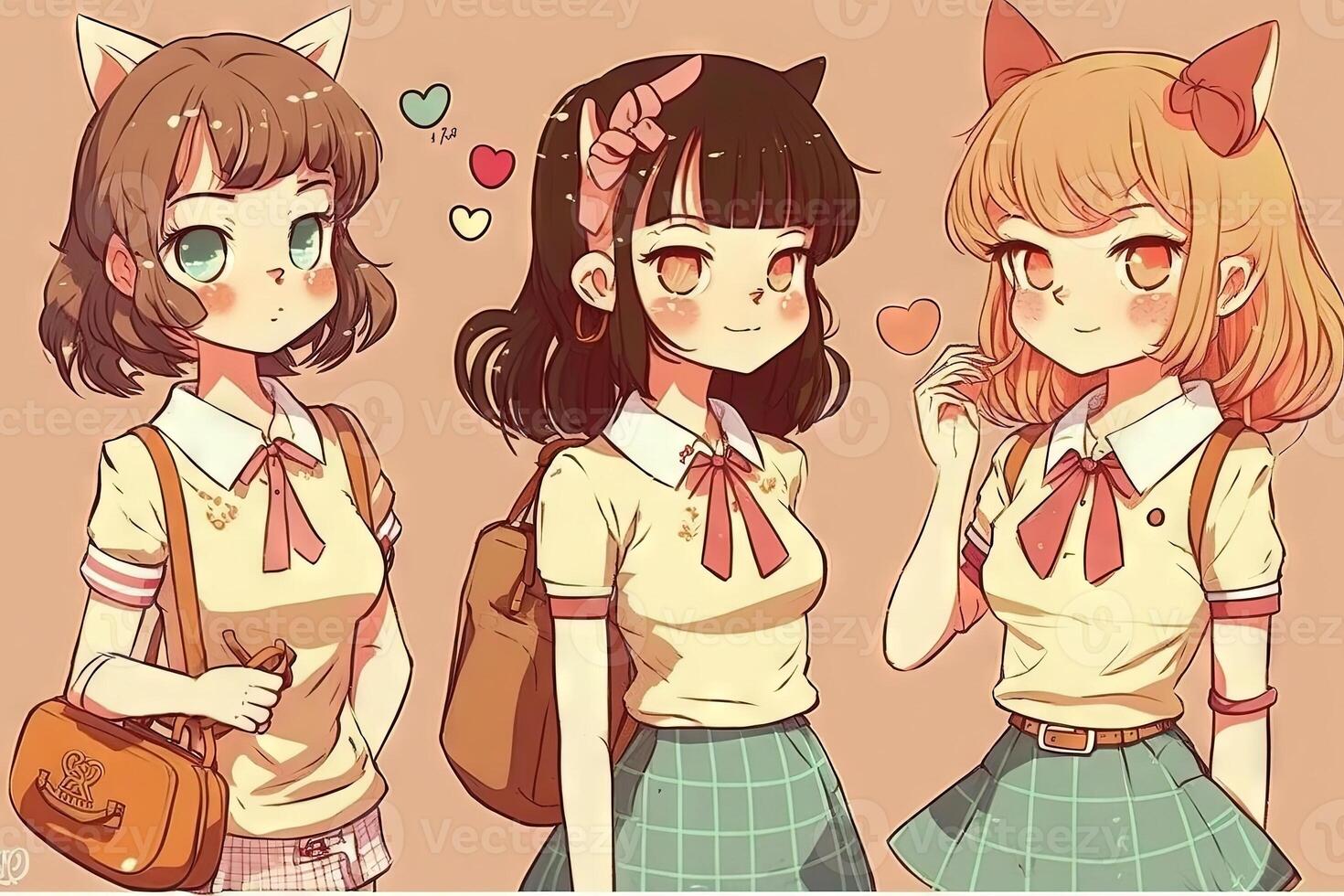 mooi anime school- meisje op zoek Bij u illustratie generatief ai foto