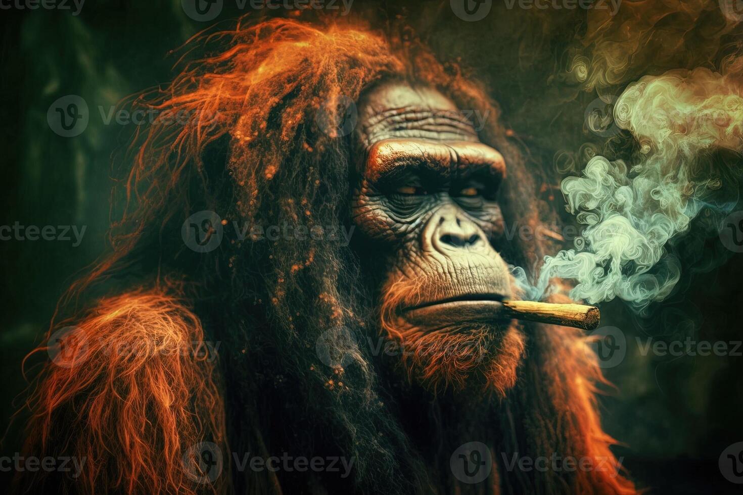 rasta orang oetan aap aap dier roken ganja onkruid illustratie generatief ai foto