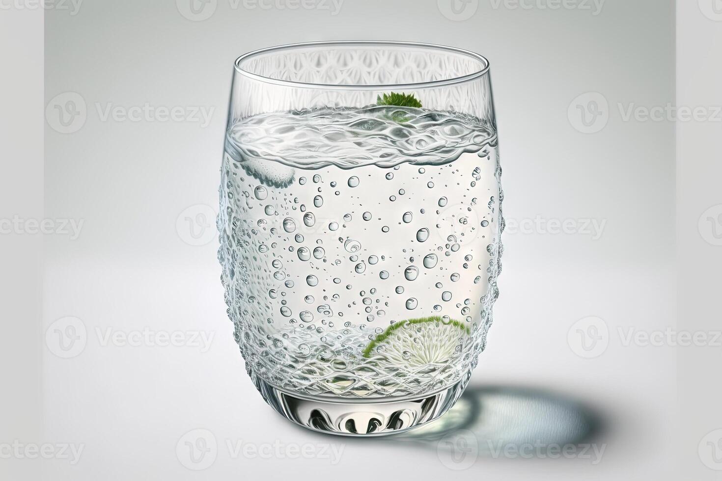 glas van sprankelend water of citroen Frisdrank drinken geïsoleerd Aan wit achtergrond. van top visie illustratie generatief ai foto