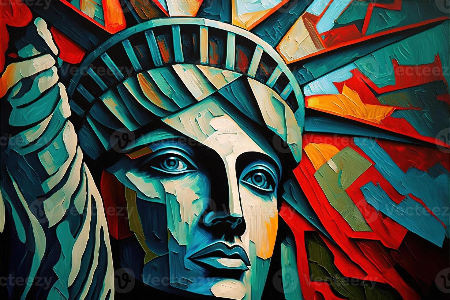 nieuw york stad standbeeld van vrijheid geschilderd door Picasso illustratie generatief ai foto