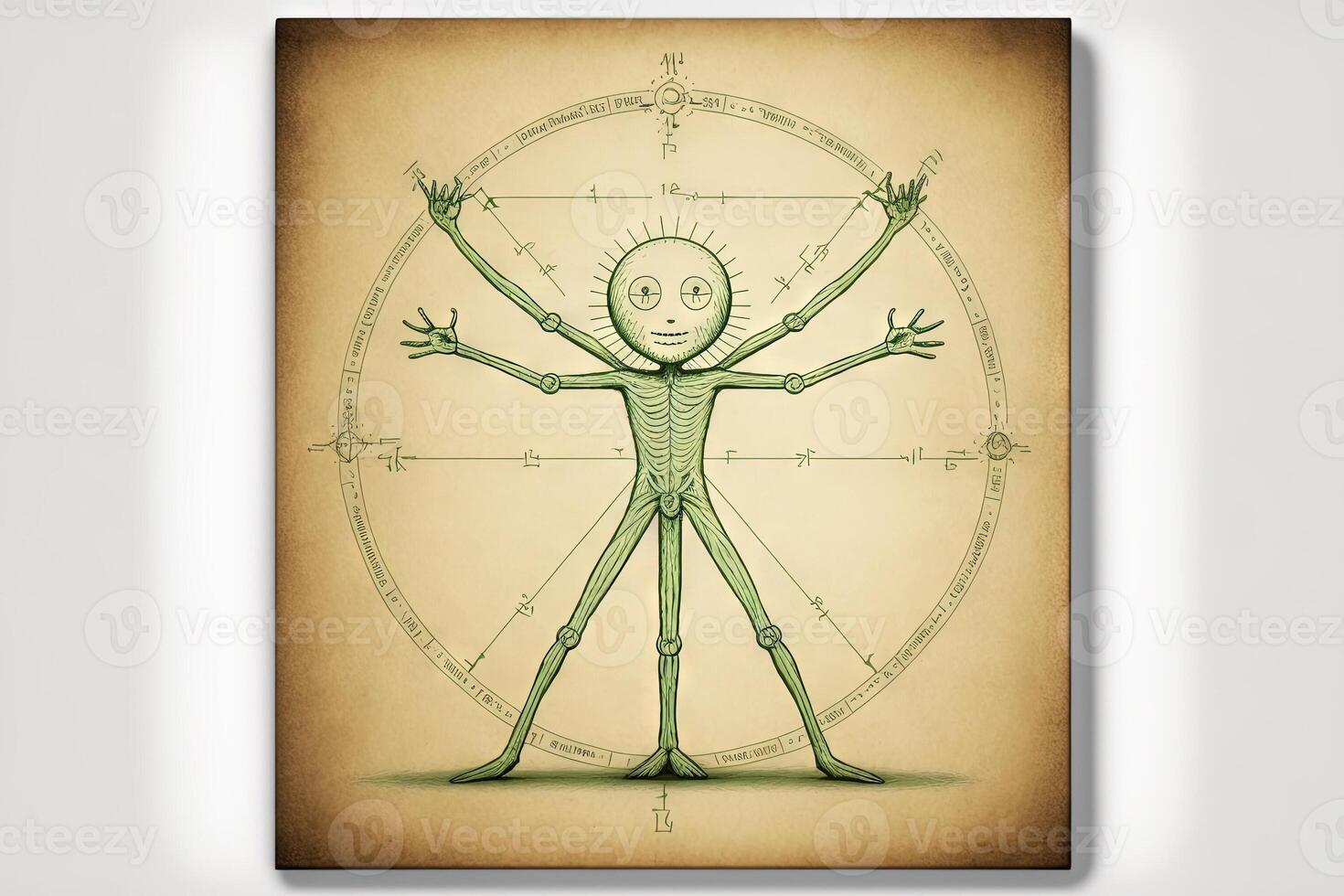 vitruvian Mens buitenaards wezen hybride schetsen geïsoleerd illustratie generatief ai foto