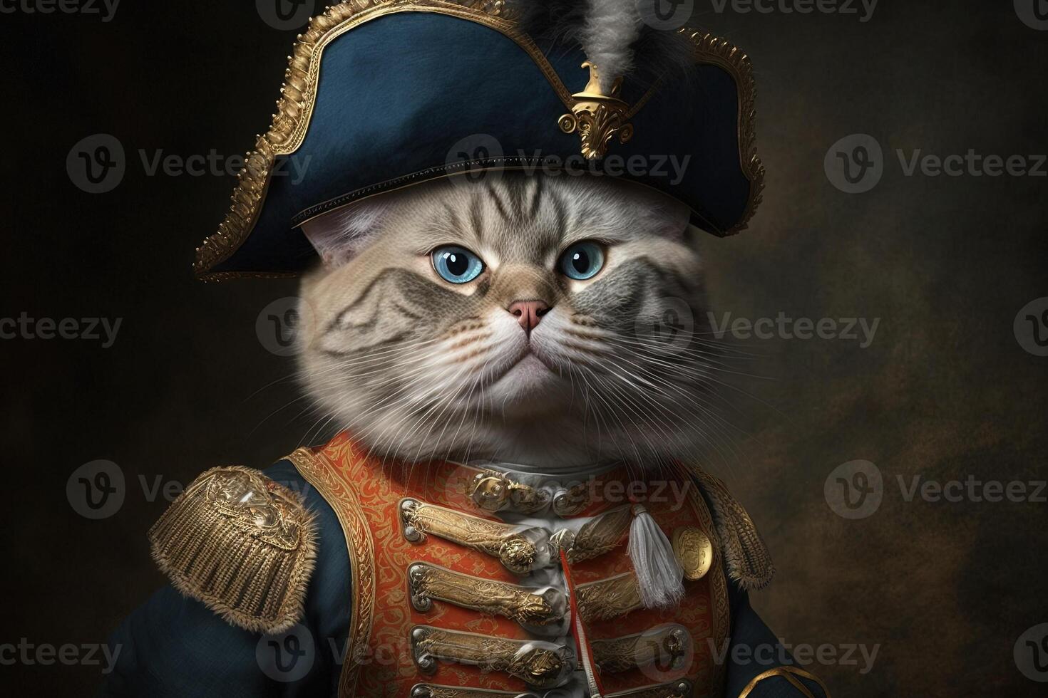 kat met een Napoleon hoed illustratie generatief ai foto