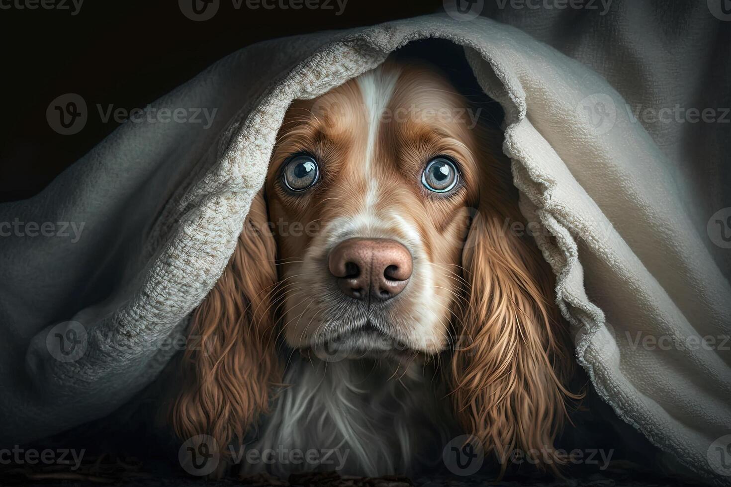 cocker spaniel hond neus- opkomend van deken illustratie generatief ai foto