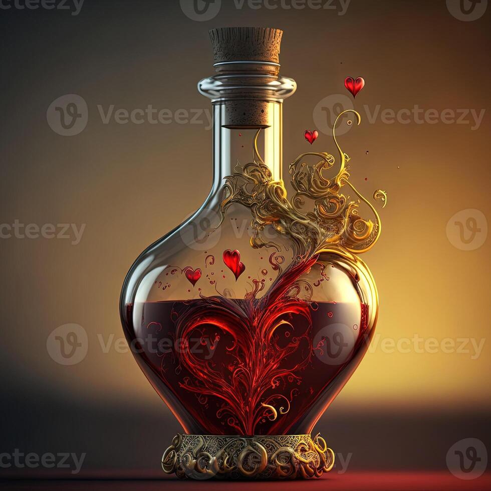 elixer van liefde rood hart vloeistof groot liefde Valentijn dag concept illustratie generatief ai foto