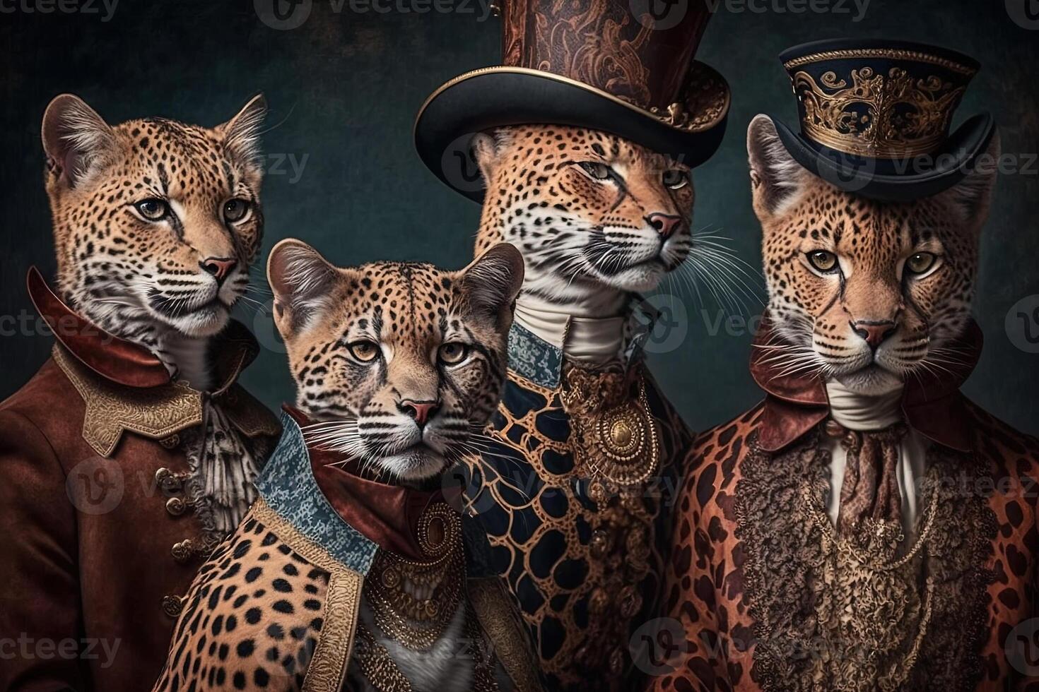 luipaard dieren gekleed in Victoriaans tijdperk kleding illustratie generatief ai foto
