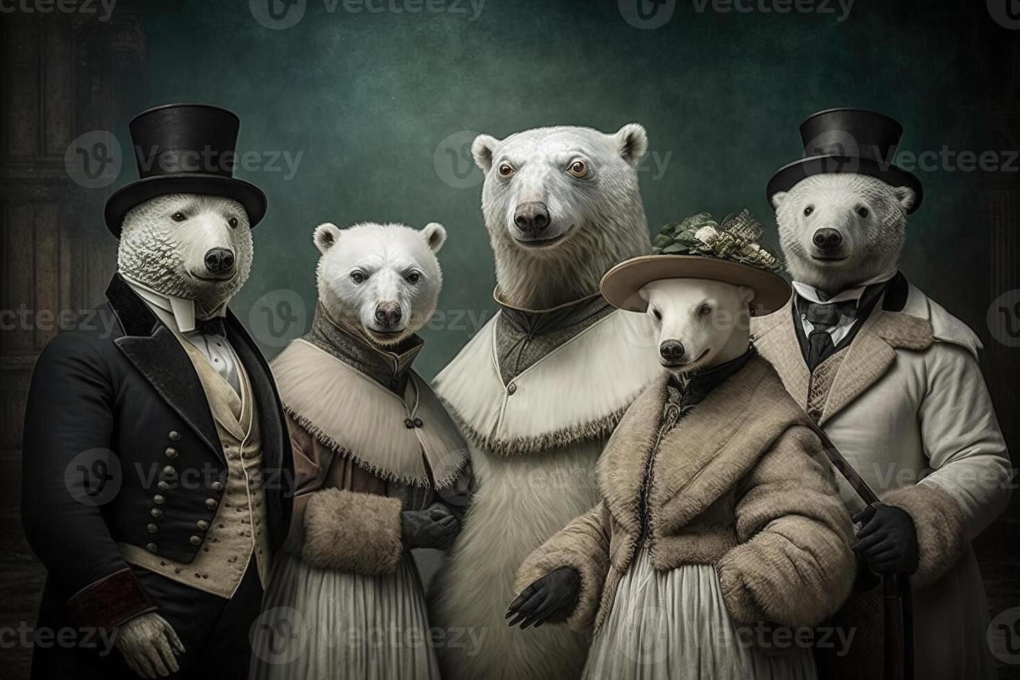 polair beer dieren gekleed in Victoriaans tijdperk kleding illustratie generatief ai foto