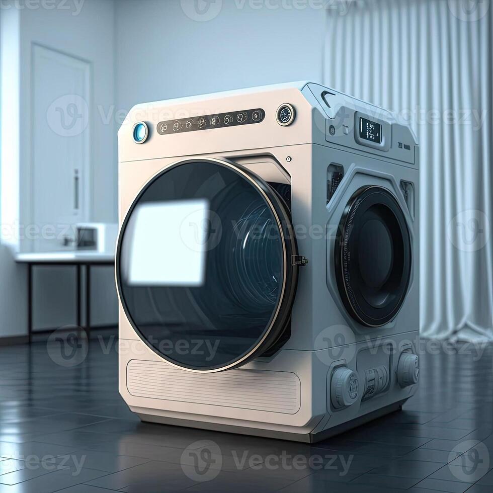 slim intelligent draadloze het wassen machine van de toekomst illustratie generatief ai foto