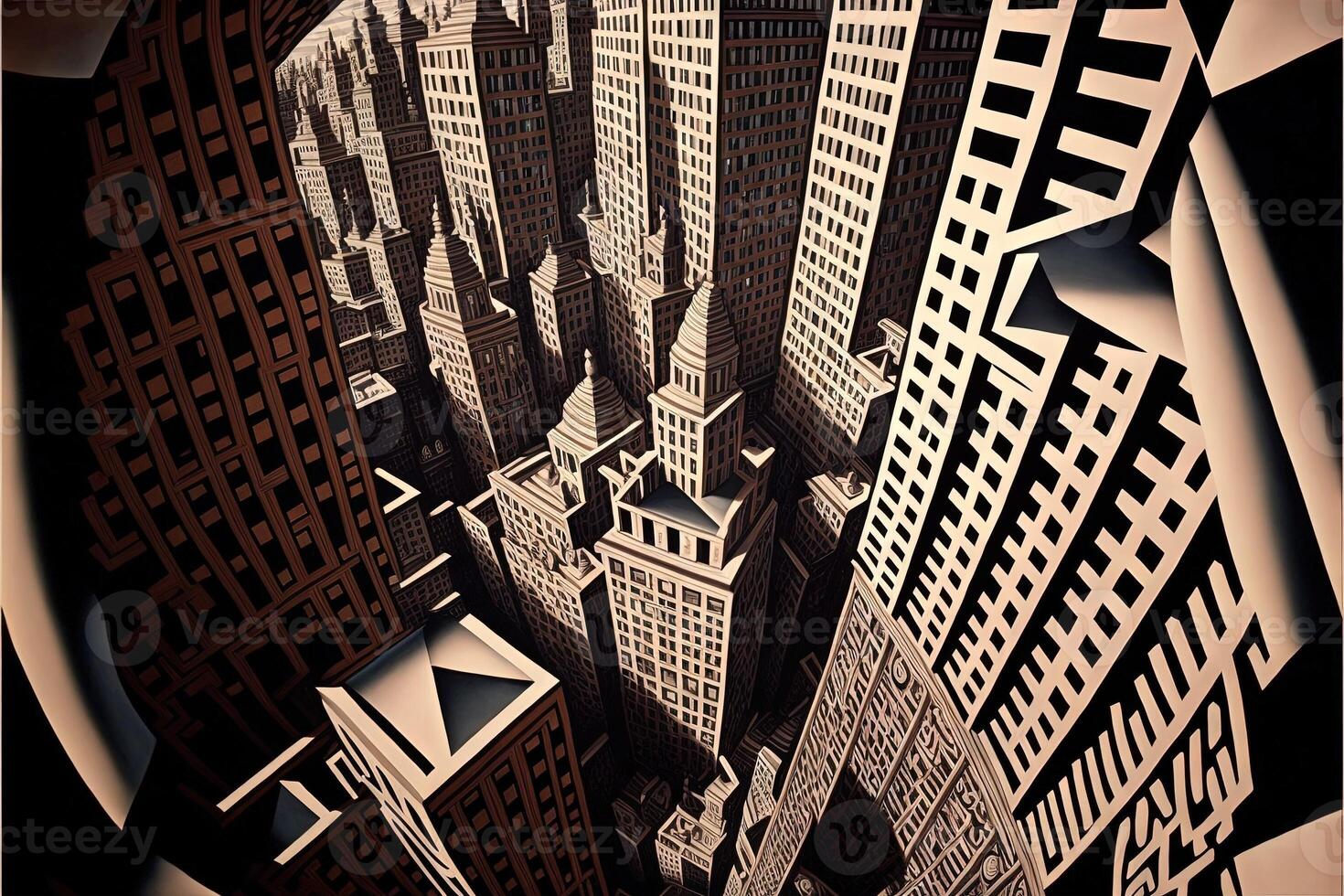 nieuw york stad geschilderd door escher illustratie generatief ai foto