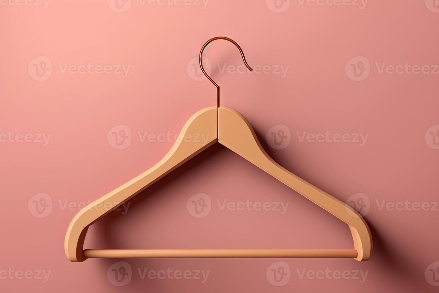 een beige houten kleren hanger geïsoleerd Aan roze-bruin achtergrond illustratie generatief ai foto