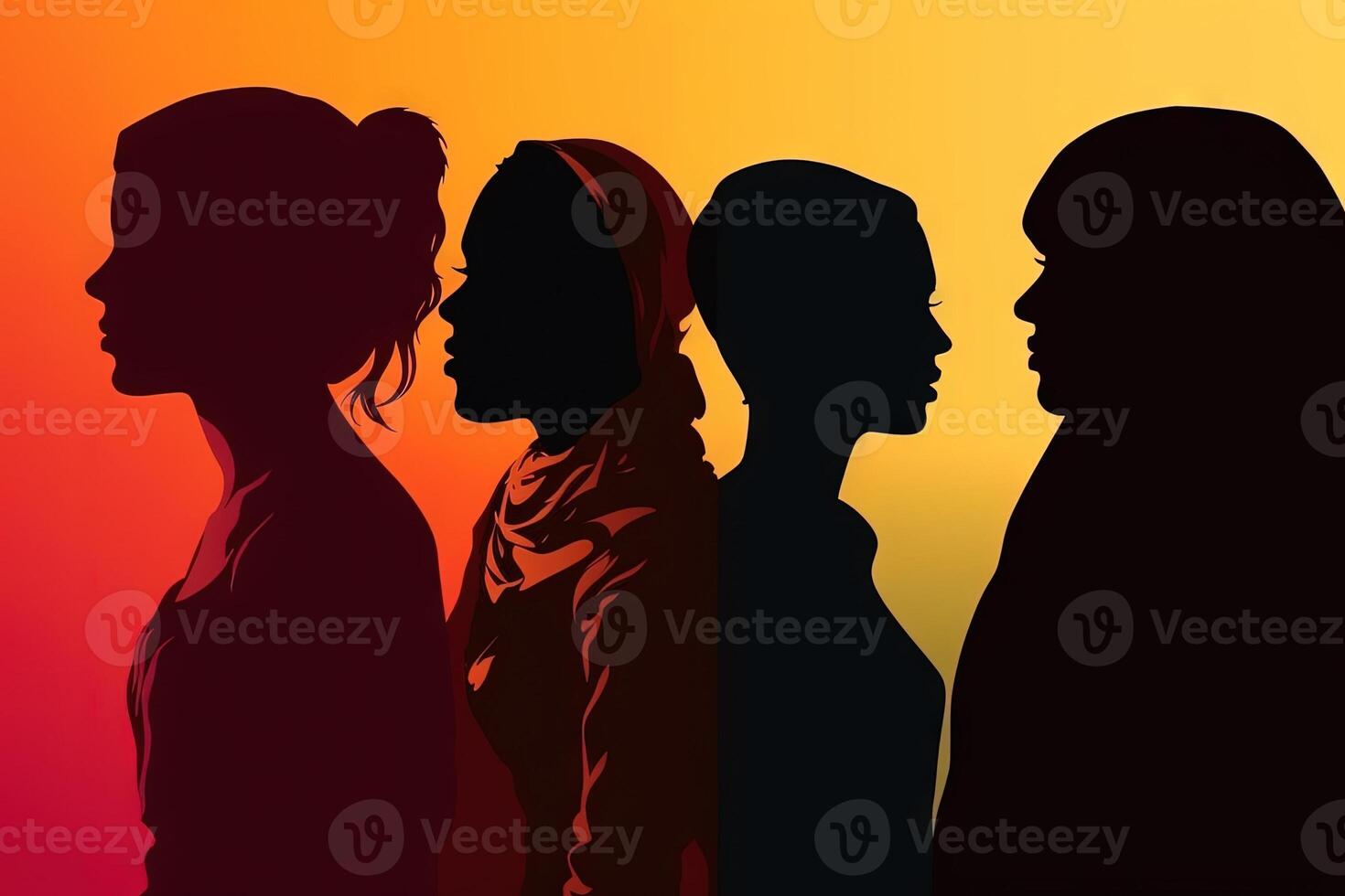 profiel silhouet van Dames Aan kleurrijk achtergrond illustratie generatief ai foto