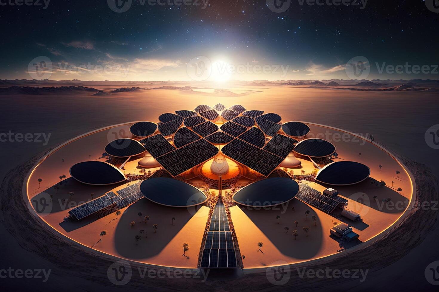 ruimte gebaseerd zonne- macht fabriek van de toekomst gelegen in baan in de omgeving van de aarde, gebruik maken van de overvloedig en consequent energie van de zon naar voorzien schoon energie voor de planeet illustratie generatief ai foto