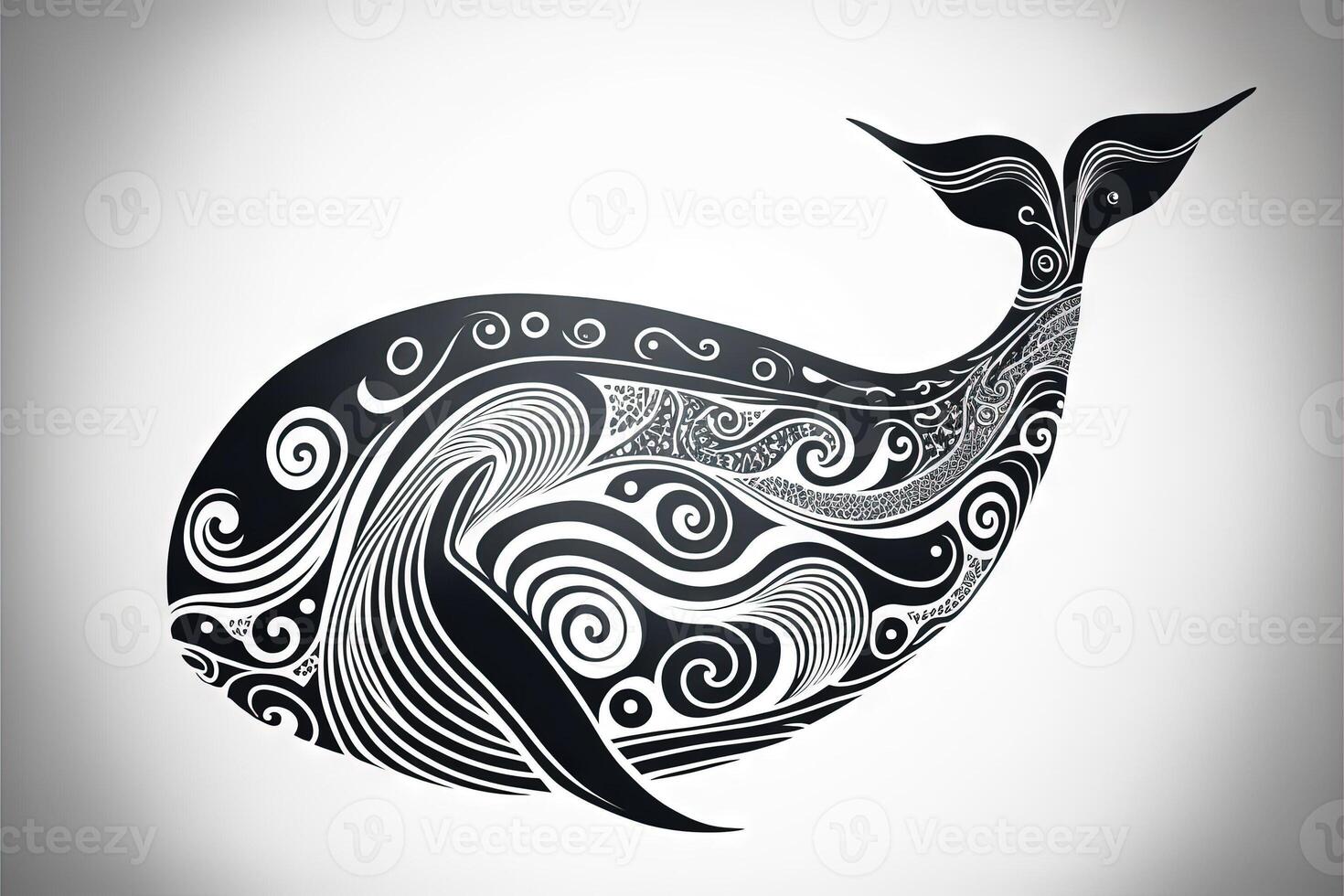 Maori tribal walvis schetsen polynesisch tatoeëren patroon illustratie generatief ai foto