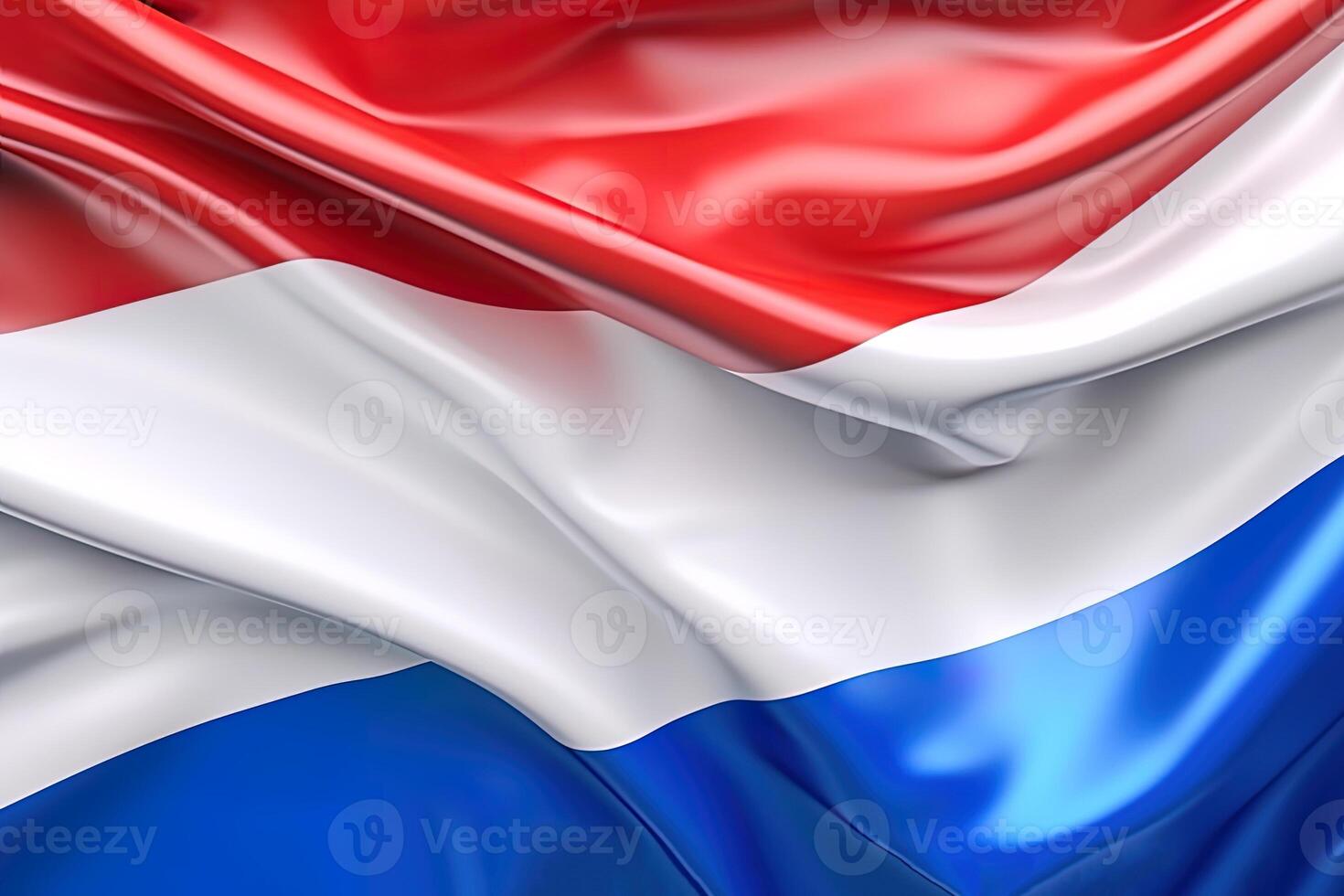 rood, wit en blauw achtergrond, golvend de nationaal vlag van nederland, zwaaide een zeer gedetailleerd detailopname. ai gegenereerd foto