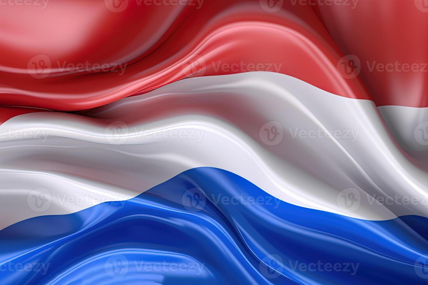 rood, wit en blauw achtergrond, golvend de nationaal vlag van nederland, zwaaide een zeer gedetailleerd detailopname. ai gegenereerd foto