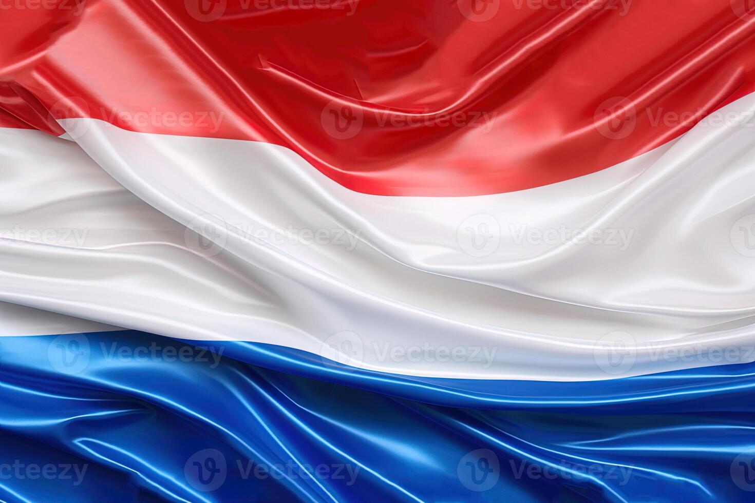 rood, wit en blauw achtergrond, golvend de nationaal vlag van nederland, zwaaide een zeer gedetailleerd detailopname. ai gegenereerd foto