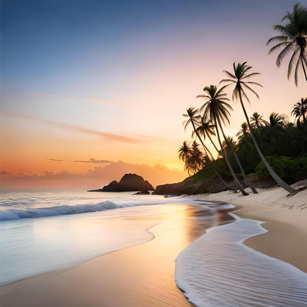 visie van de strand met kokosnoot bomen. gegenereerd ai. foto
