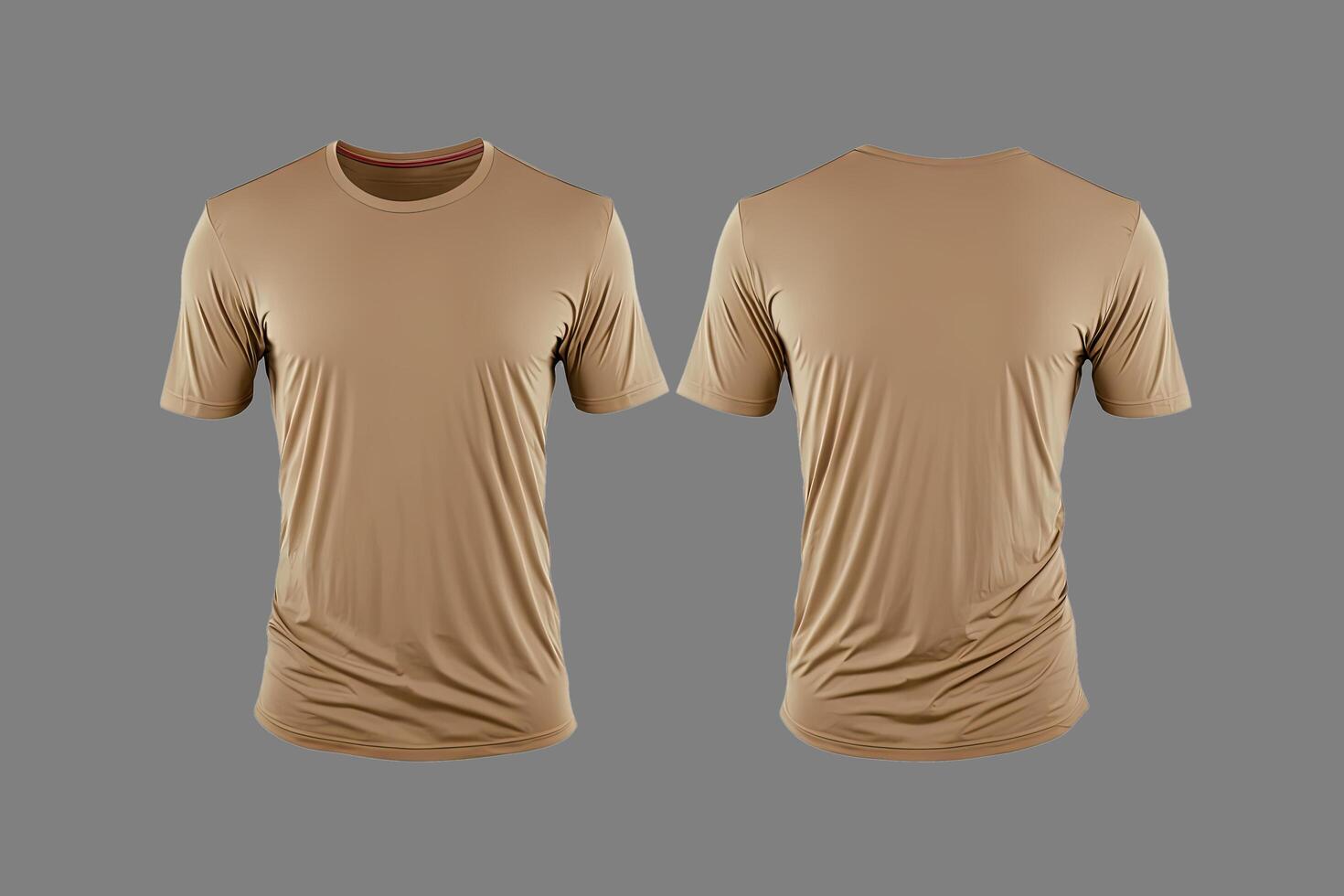 foto realistisch mannetje beige t-shirts met kopiëren ruimte, voorkant en terug visie. ai gegenereerd