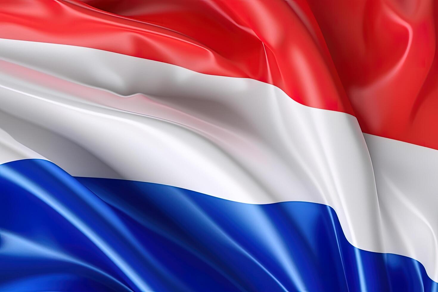 rood, wit en blauw achtergrond, golvend de nationaal vlag van nederland, zwaaide een zeer gedetailleerd detailopname. ai gegenereerd foto