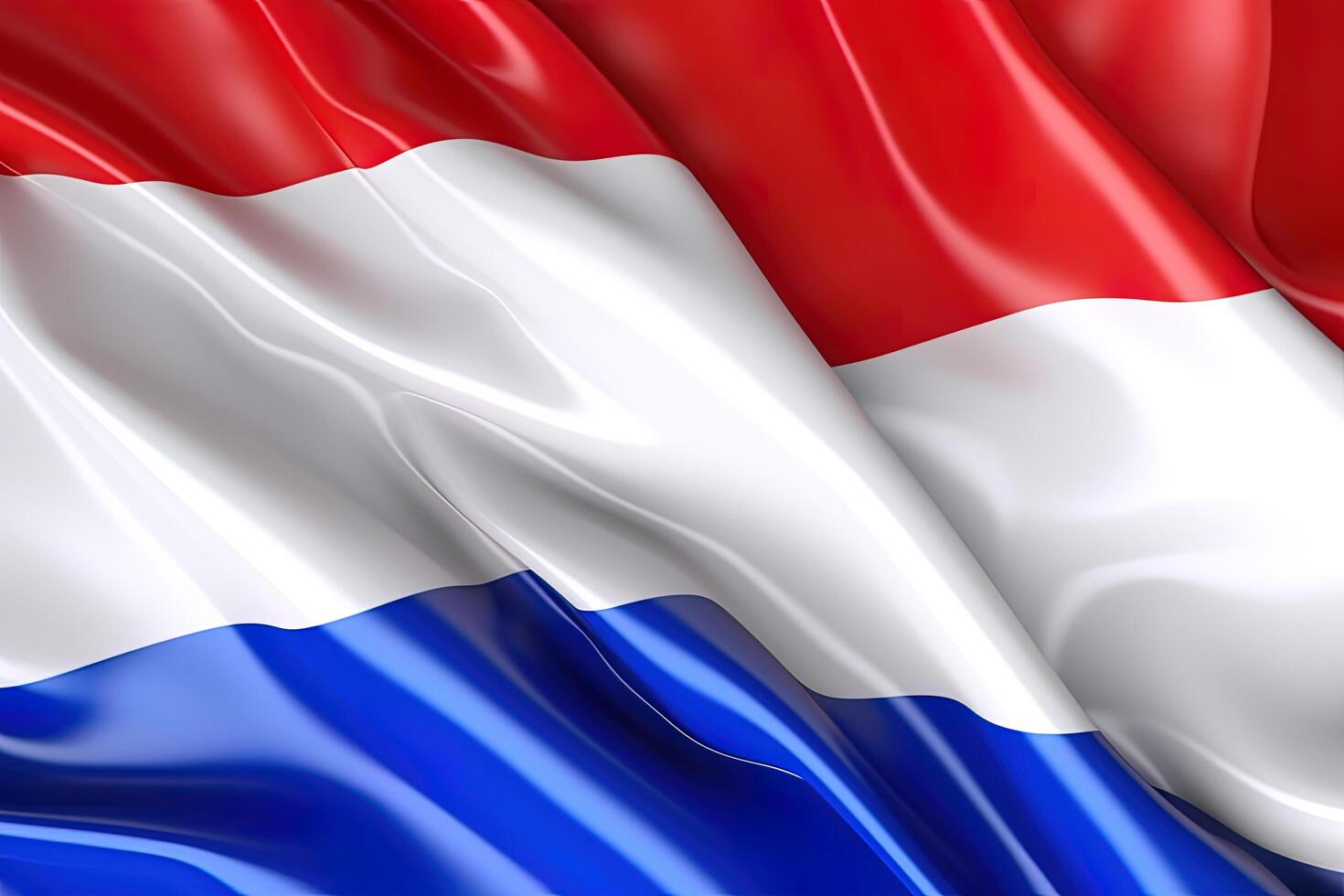 rood, wit en blauw achtergrond, golvend de nationaal vlag van nederland, zwaaide een zeer gedetailleerd detailopname. ai gegenereerd foto