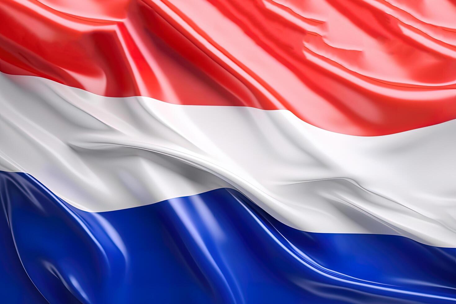 rood, wit en blauw achtergrond, golvend de nationaal vlag van nederland, zwaaide een zeer gedetailleerd detailopname. ai gegenereerd foto