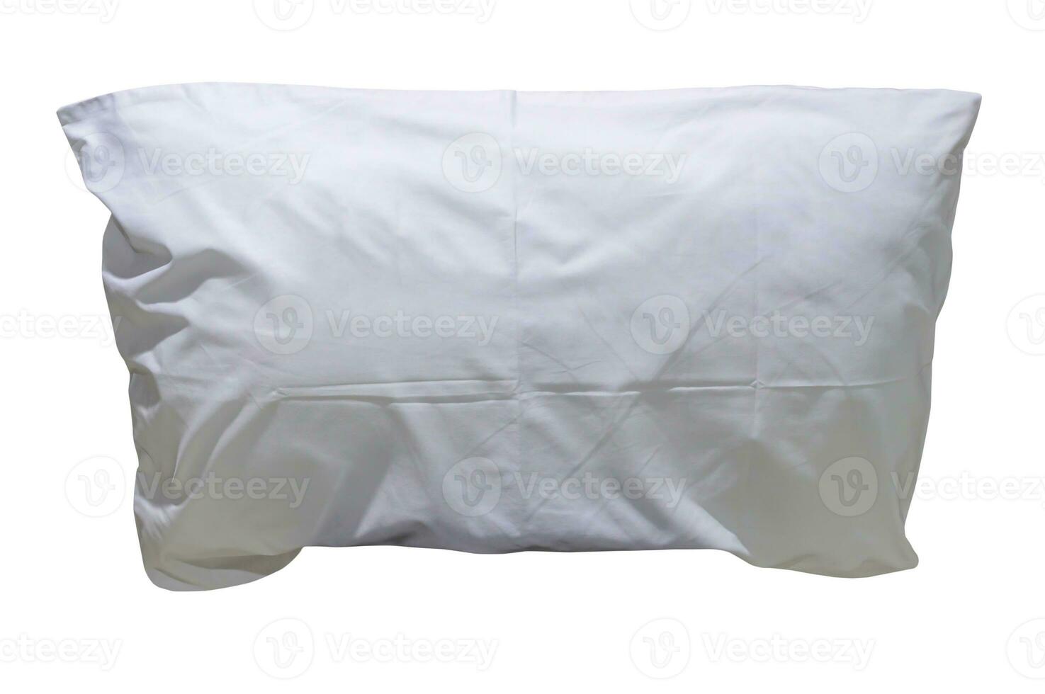 wit hoofdkussen met geval na van de gast gebruik Bij hotel of toevlucht kamer geïsoleerd Aan wit achtergrond met knipsel pad, concept van confortable en gelukkig slaap in dagelijks leven foto