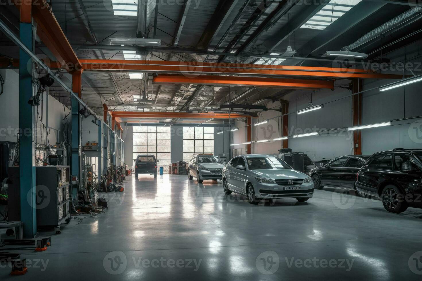 auto onderhoud onderhoud in de achtergrond van een auto reparatie winkel foto