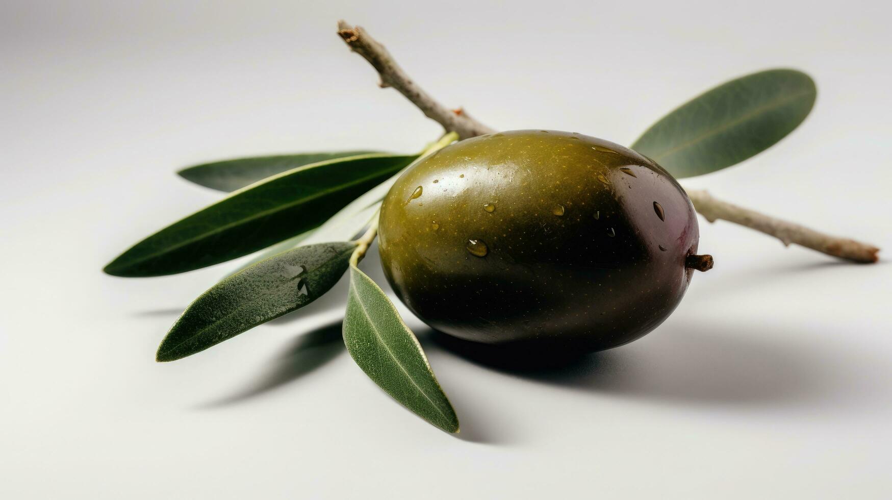 olijf- Afdeling met groen olijven en bladeren Aan een wit achtergrond foto