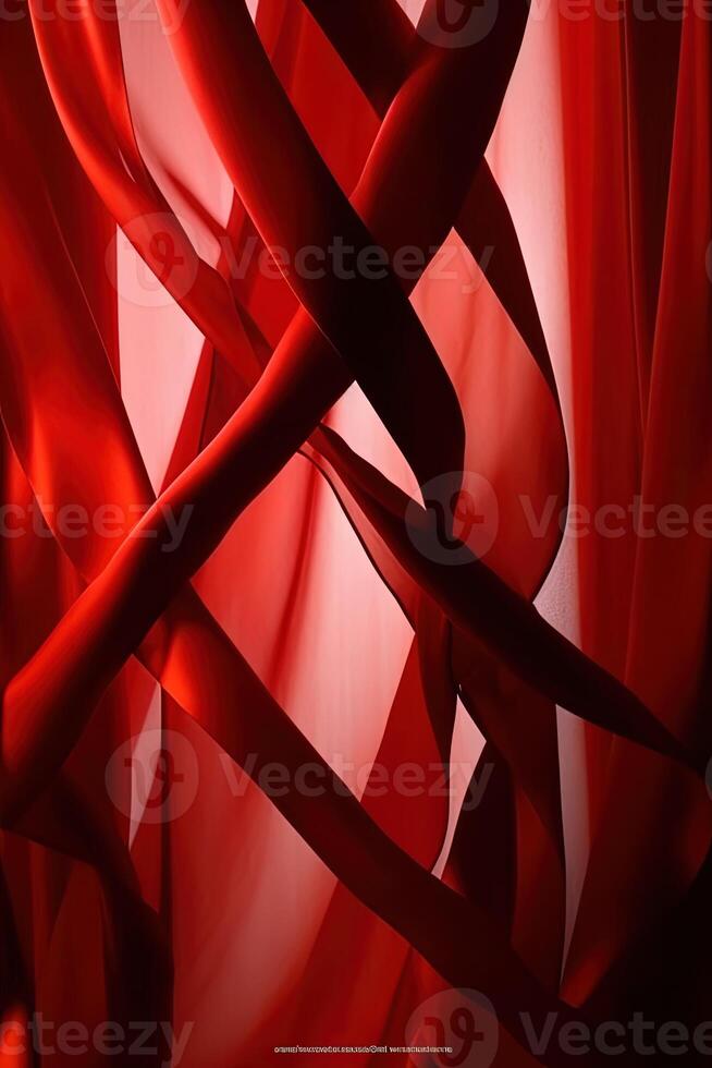 elegant donker rood vliegend lint of gordijnen in donker glimmend achtergrond voor reclame. foto