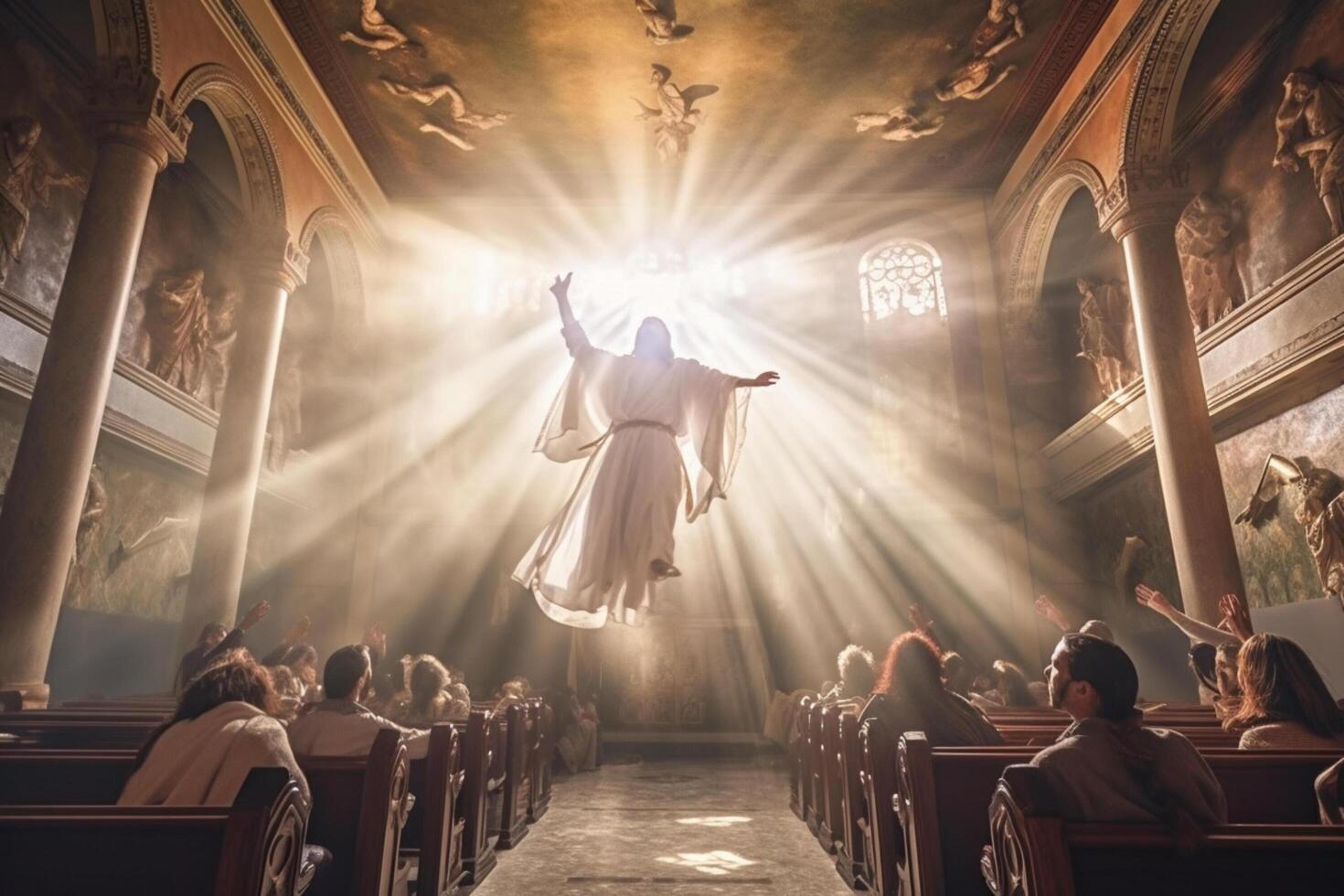 hemelvaart dag van Jezus Christus of opstanding dag van zoon van god. mooi zo vrijdag. hemelvaart dag concept in kerk door ai gegenereerd foto