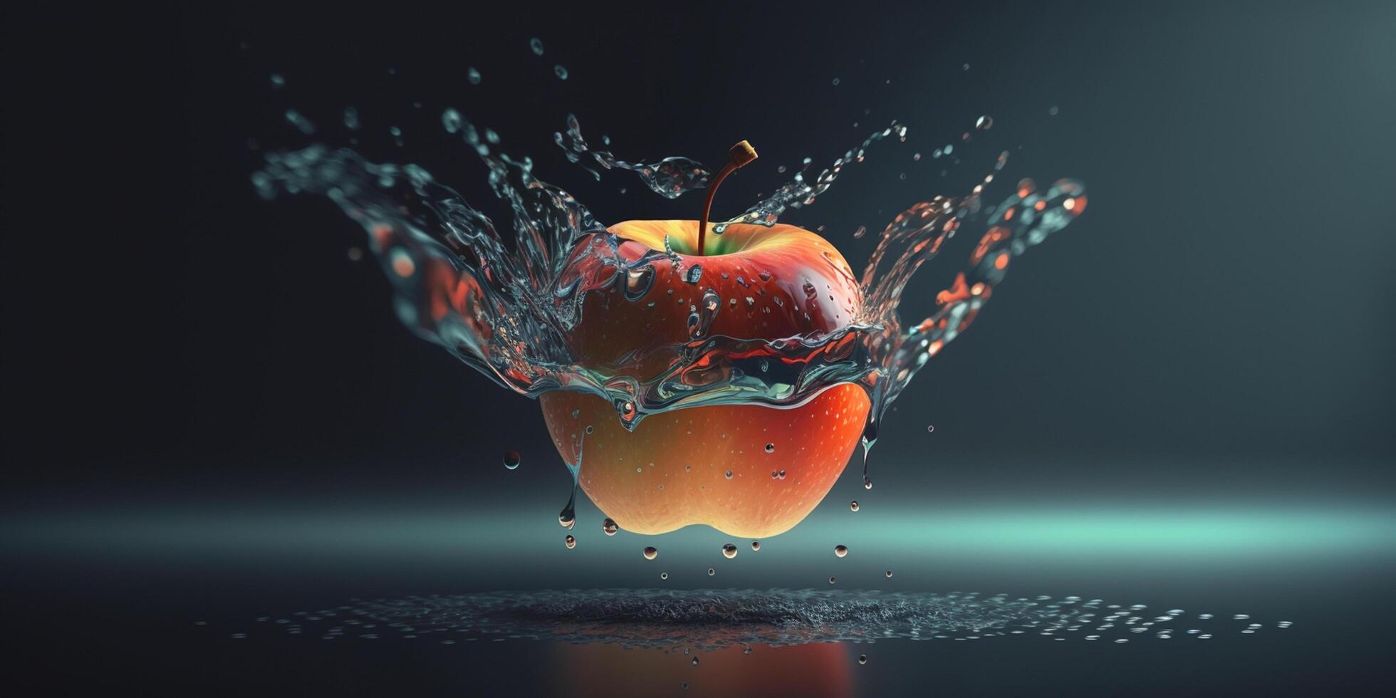 een appel vallend in water - digitaal illustratie met een single fruit ai gegenereerd foto