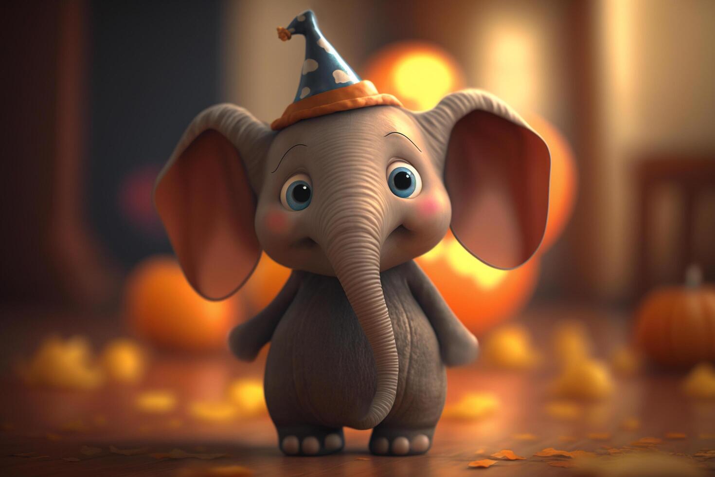 aanbiddelijk weinig olifant in een spookachtig halloween kostuum ai gegenereerd foto