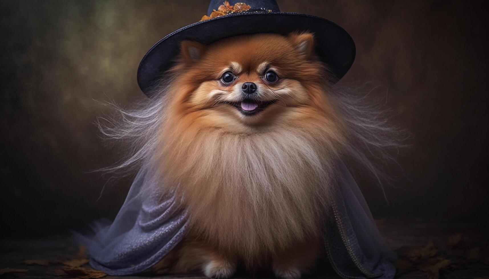 schattig pommeren hond gekleed net zo een heks voor halloween ai gegenereerd foto