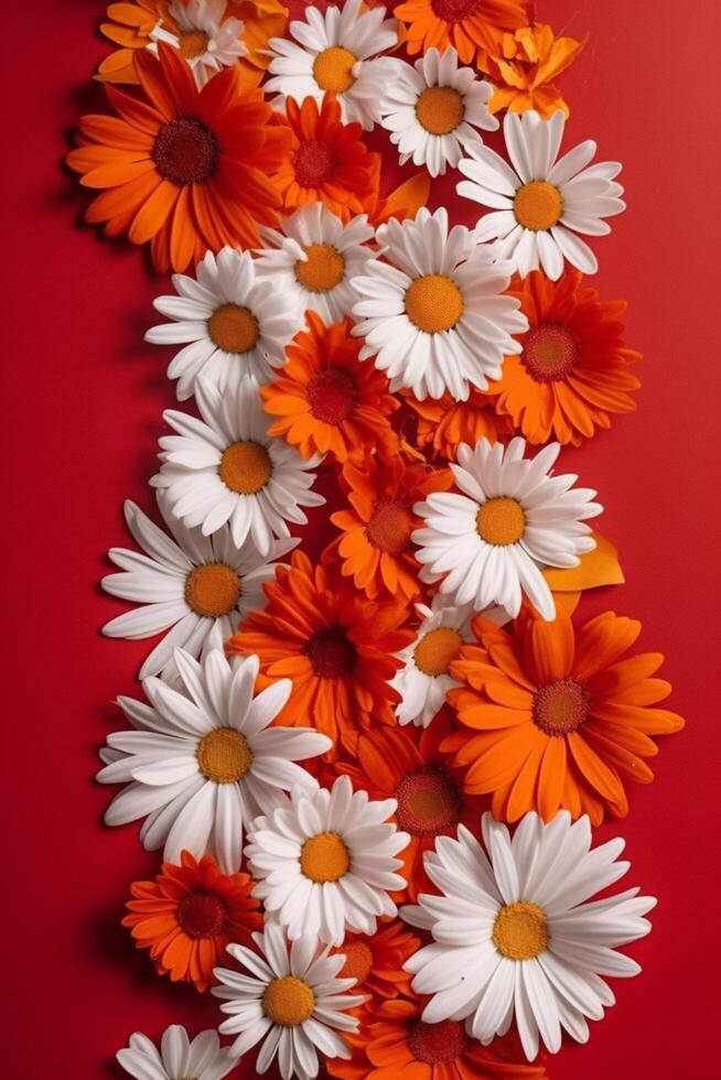 bloesems in oranje wit en oranje bloemen Aan een oranje achtergrond ai gegenereerd foto