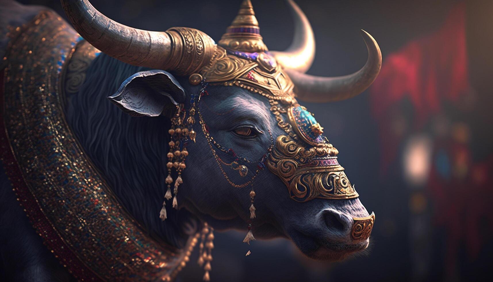 nandi de goddelijk stier en standvastig metgezel van heer shiva ai gegenereerd foto